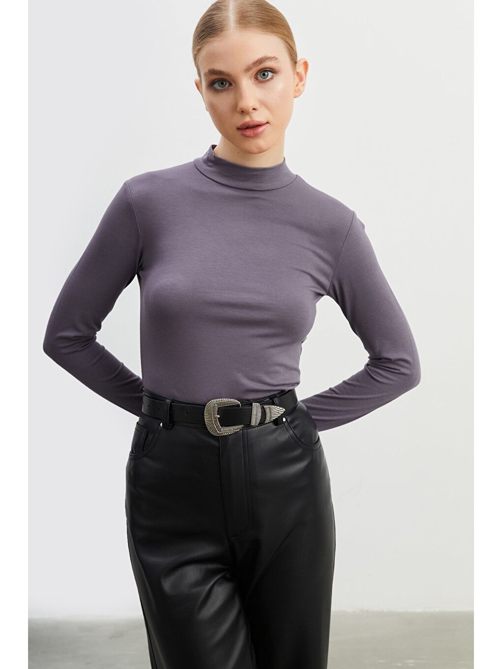 Kadın Siyah Gri 2'li Parmak Detaylı Body-6