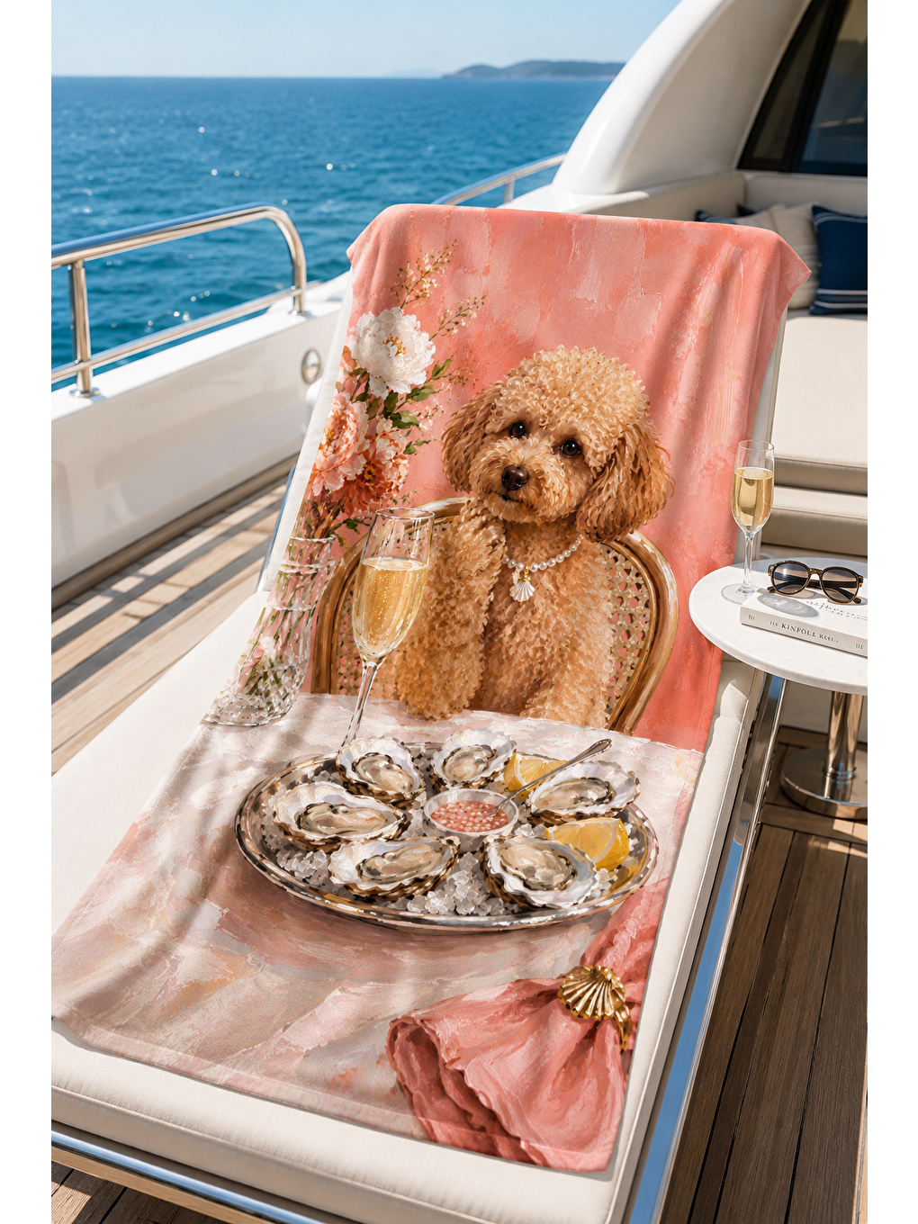 Antrasit Kahve Rengi Köpek Sofra Desenli 70x150 Plaj Havlusu-2