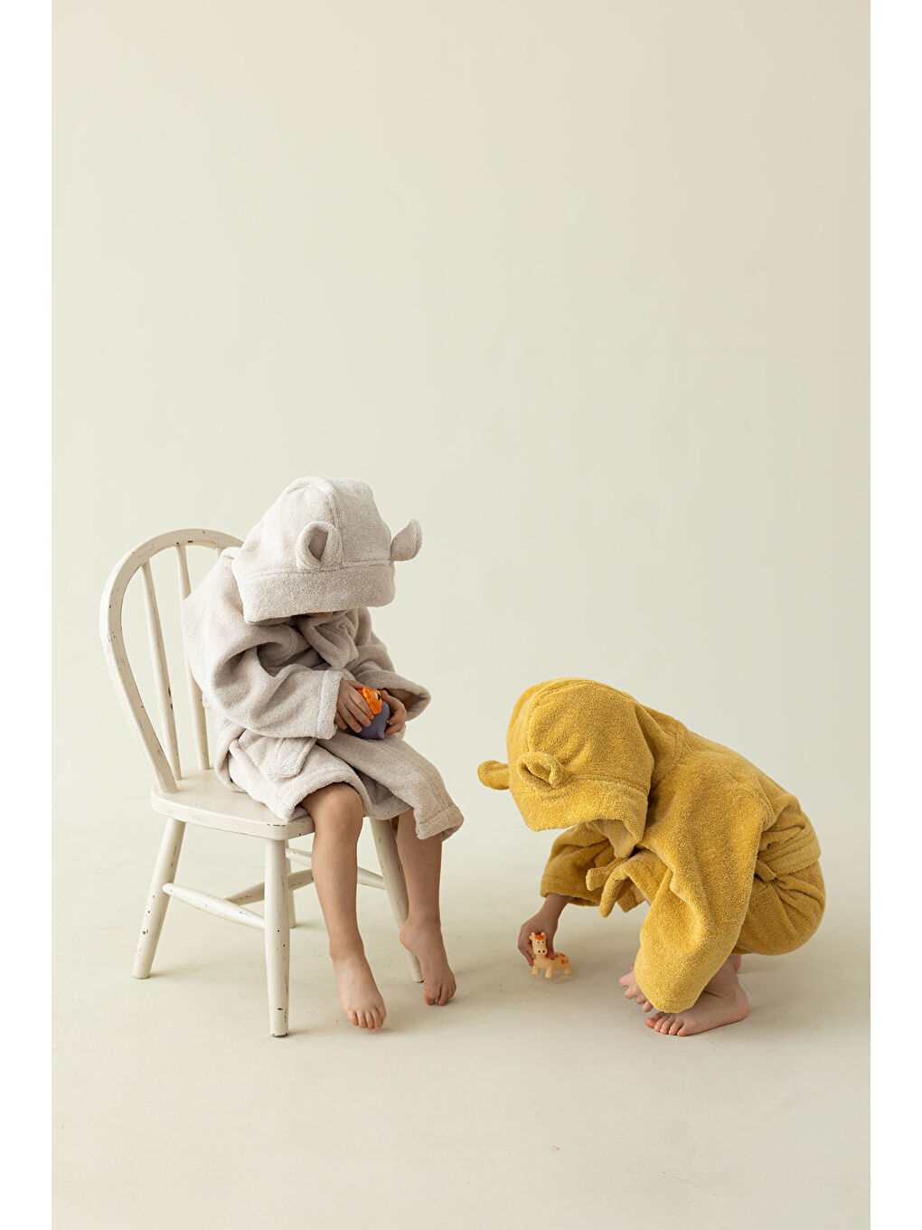 Kahverengi Tiny Bear Organik Pamuk Çocuk Bornoz Hardal-1