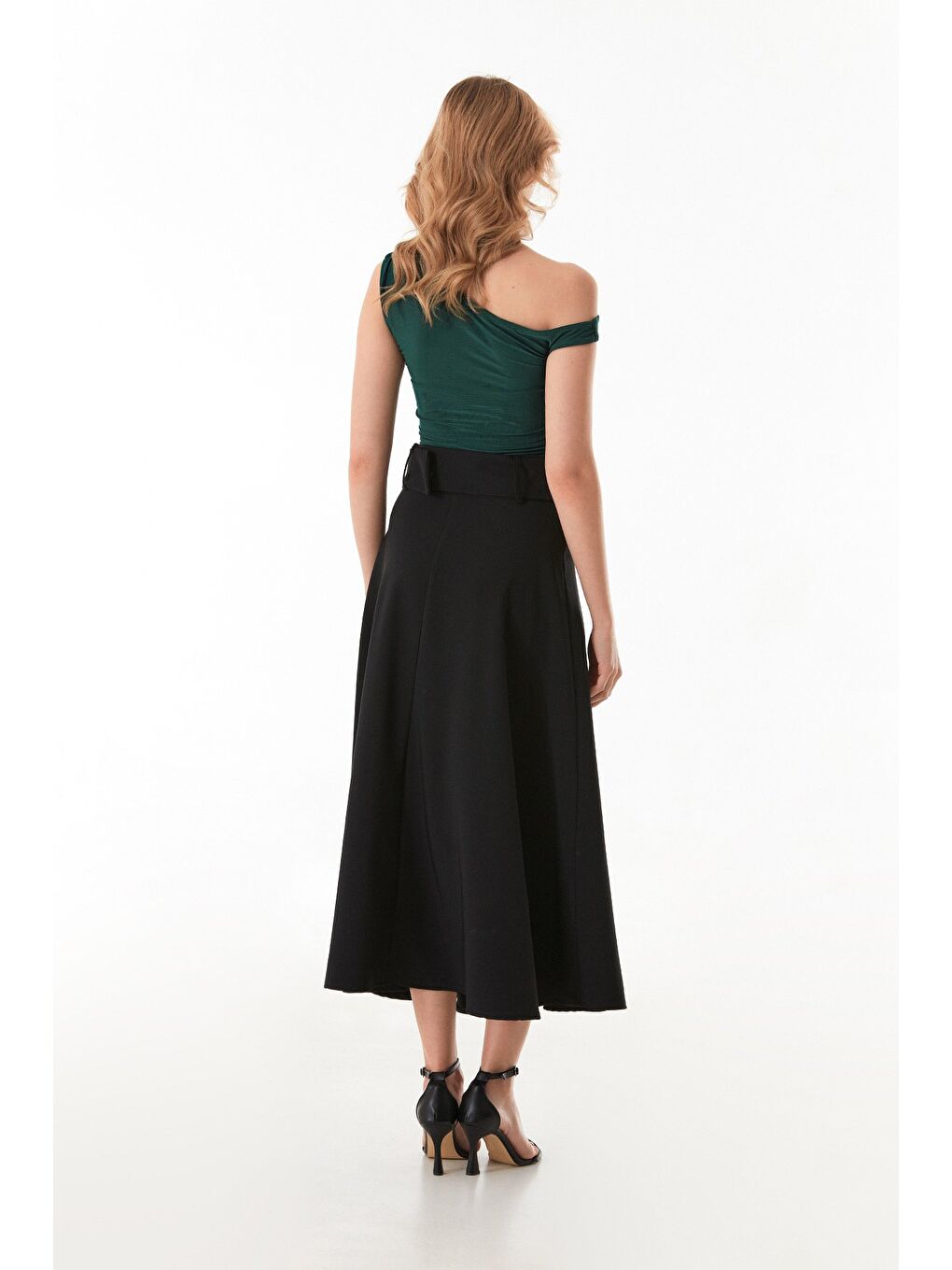 Siyah Beli Kemerli A Kesim Maksi Boy Etek-4