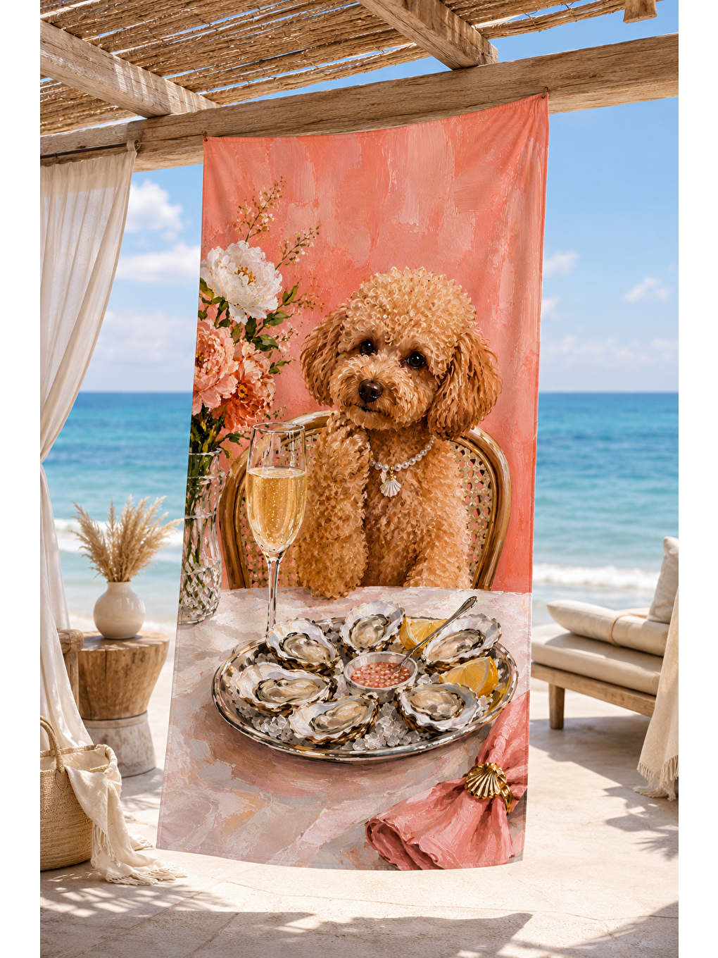 Antrasit Kahve Rengi Köpek Sofra Desenli 70x150 Plaj Havlusu-3