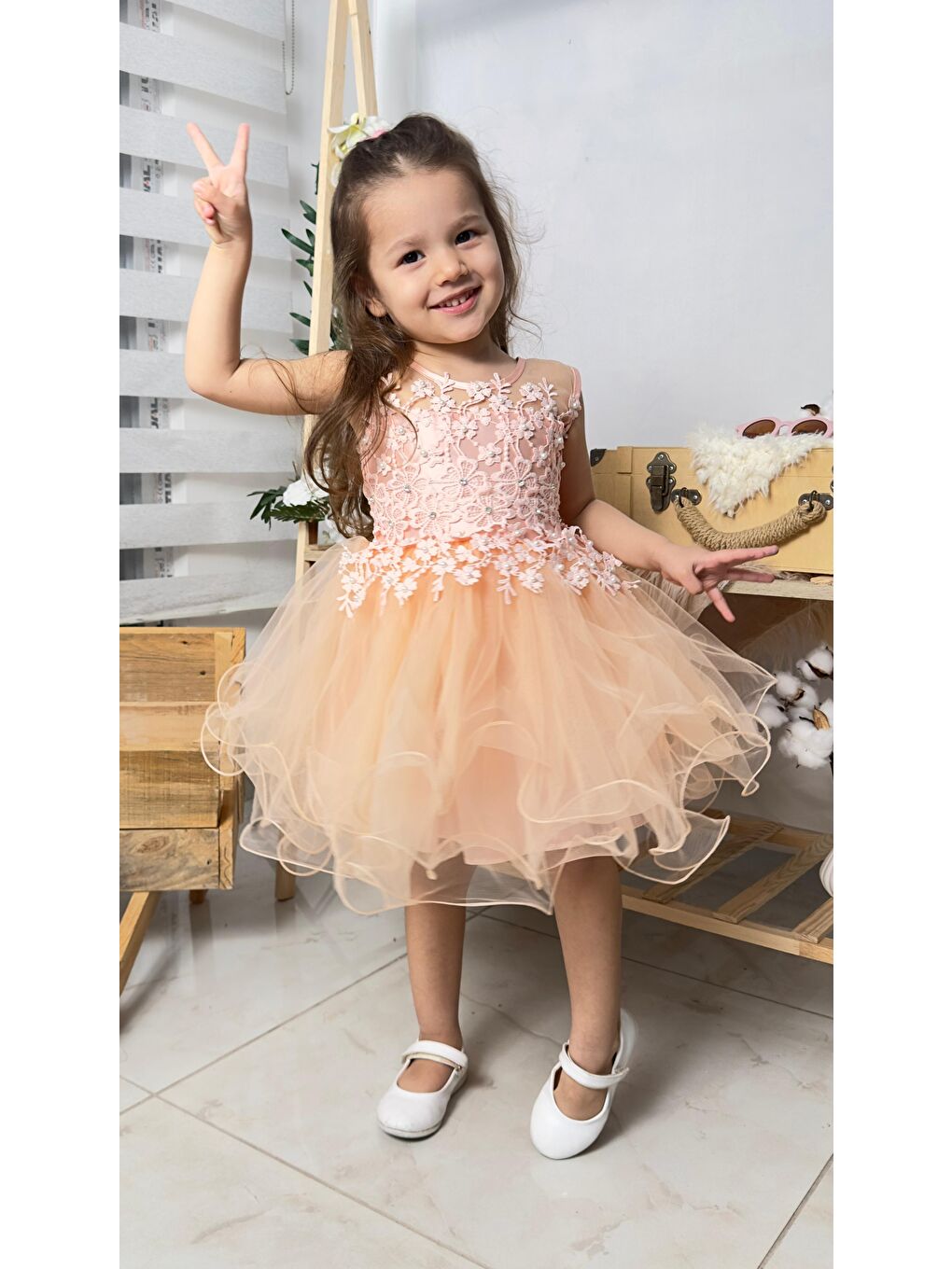 Pembe İncili Kız Çocuk Daisy Elbise MNK0585-3