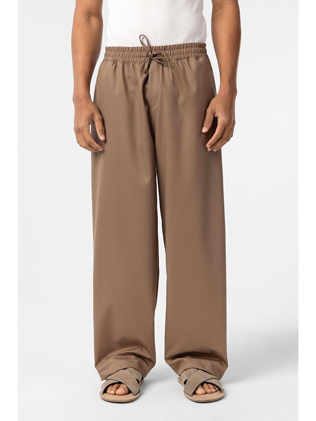 Bej Bel Lastikli Baggy Erkek Pantolon Vizon-2