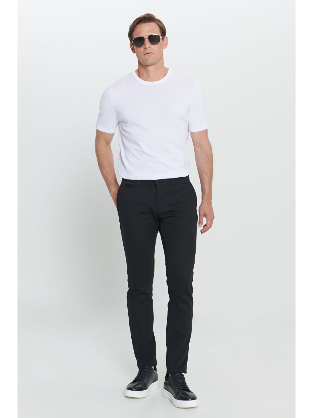 Erkek Siyah Slim Fit Dar Kesim Yan Cepli Pamuklu Esnek Pantolon-1