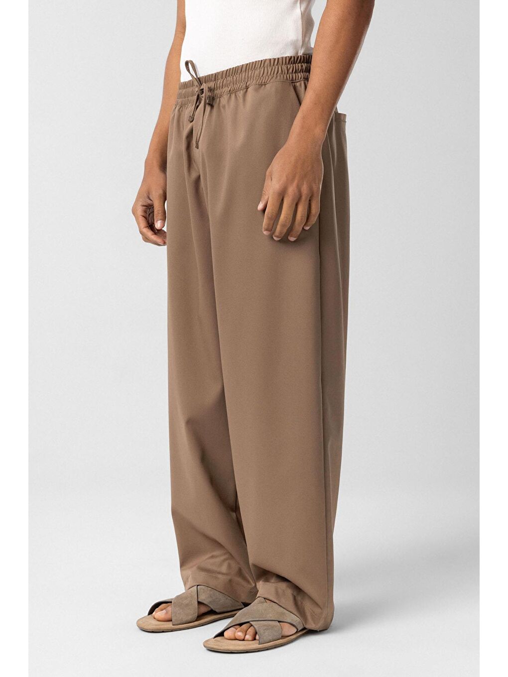 Bej Bel Lastikli Baggy Erkek Pantolon Vizon-3