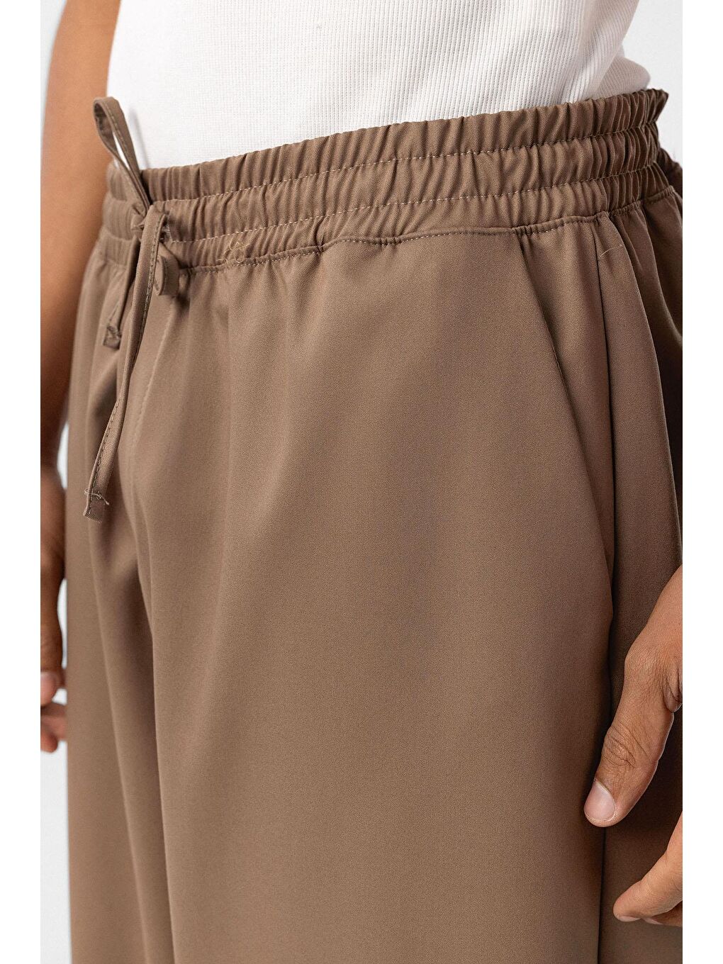 Bej Bel Lastikli Baggy Erkek Pantolon Vizon-4