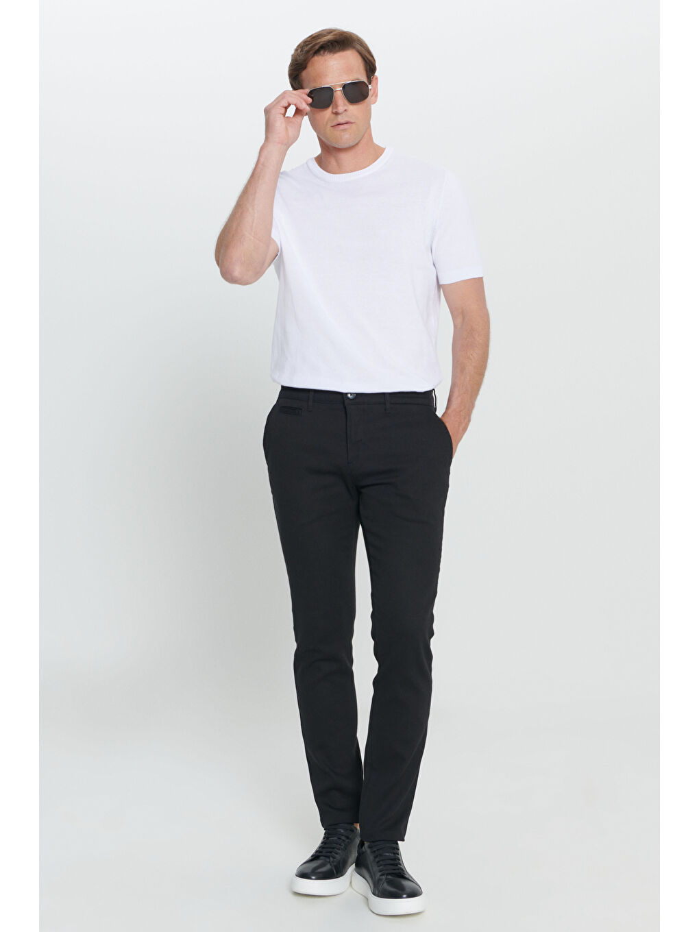 Erkek Siyah Slim Fit Dar Kesim Yan Cepli Pamuklu Esnek Pantolon-2
