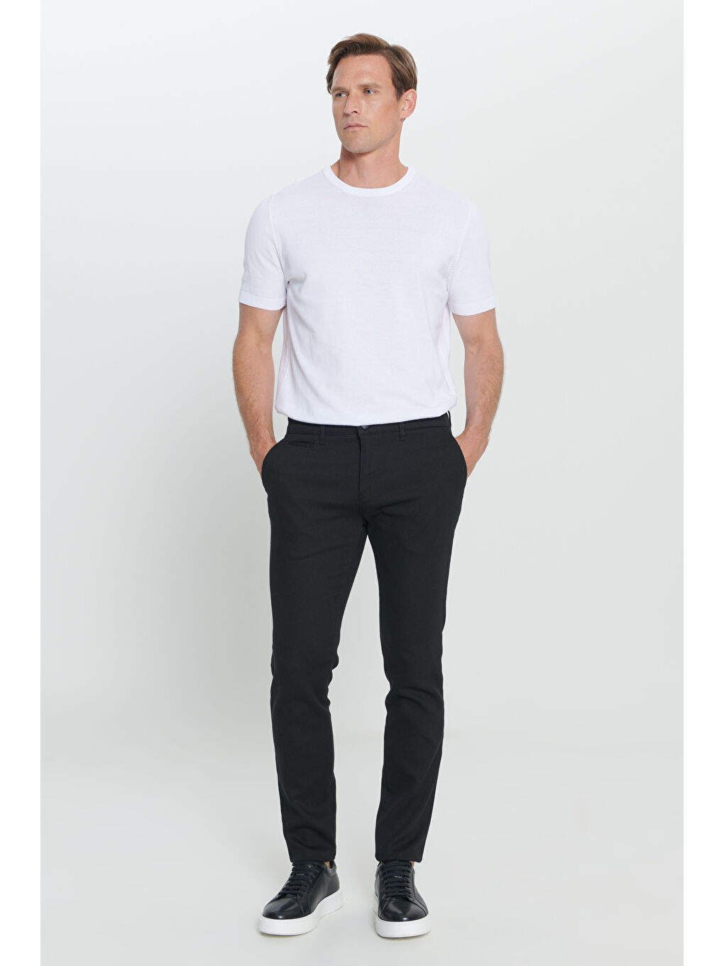 Erkek Siyah Slim Fit Dar Kesim Yan Cepli Pamuklu Esnek Pantolon-3