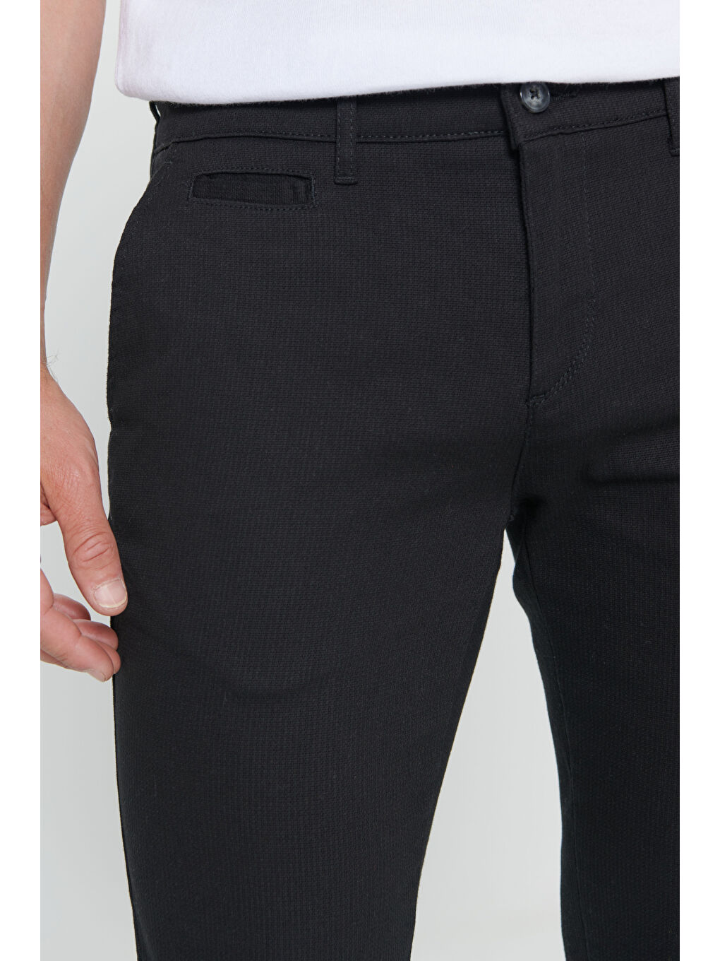 Erkek Siyah Slim Fit Dar Kesim Yan Cepli Pamuklu Esnek Pantolon-4