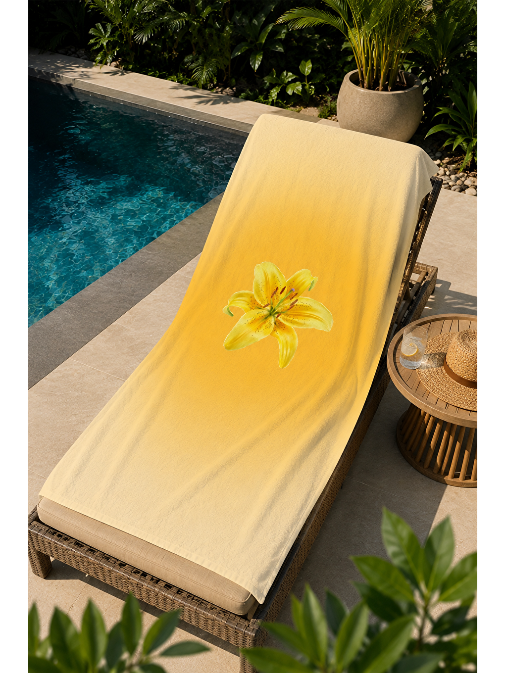 Ekru Cicek Gecisli 70x150 Plaj Havlusu Yumusak Dokulu Deniz Sahil Havuz Ve Tatil Kullanimi Modeli Yeni-1