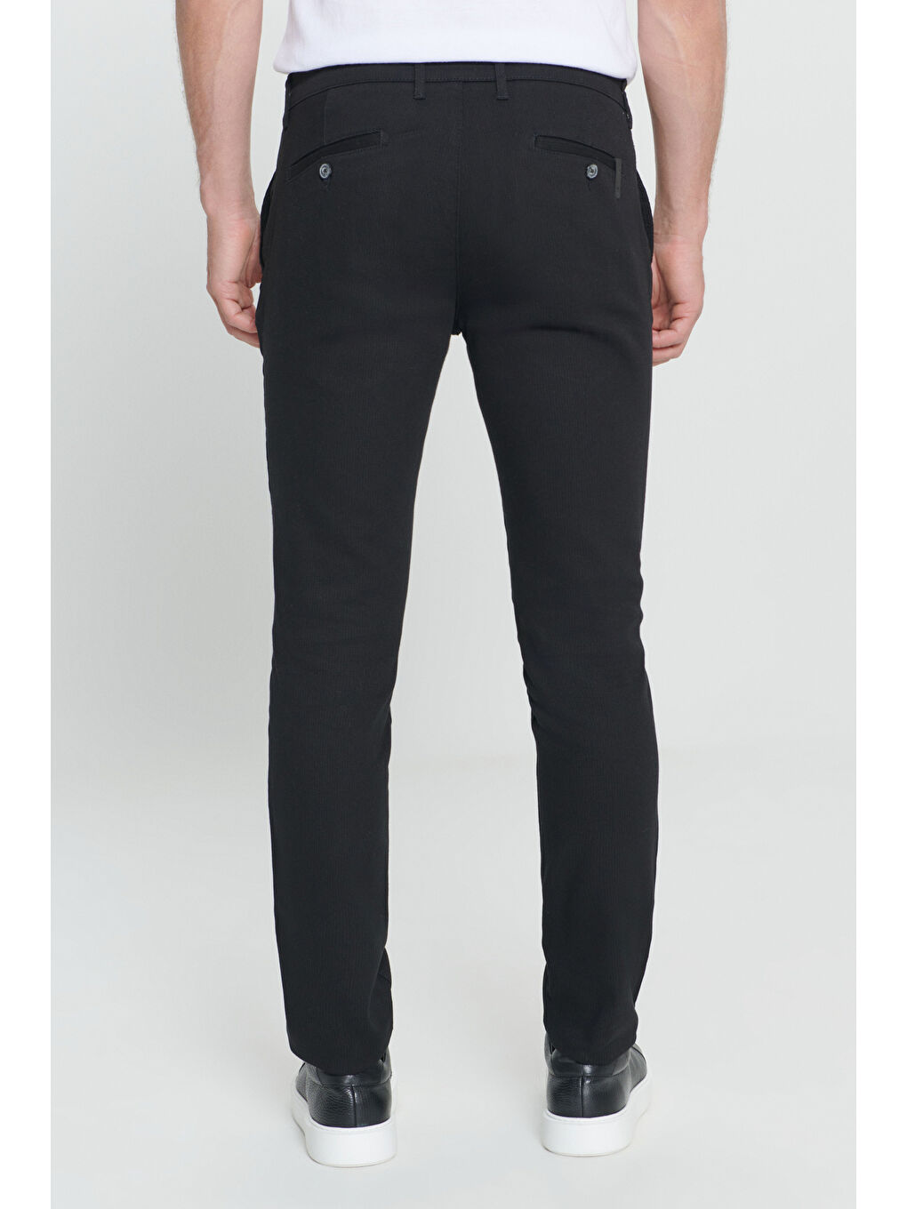 Erkek Siyah Slim Fit Dar Kesim Yan Cepli Pamuklu Esnek Pantolon-5