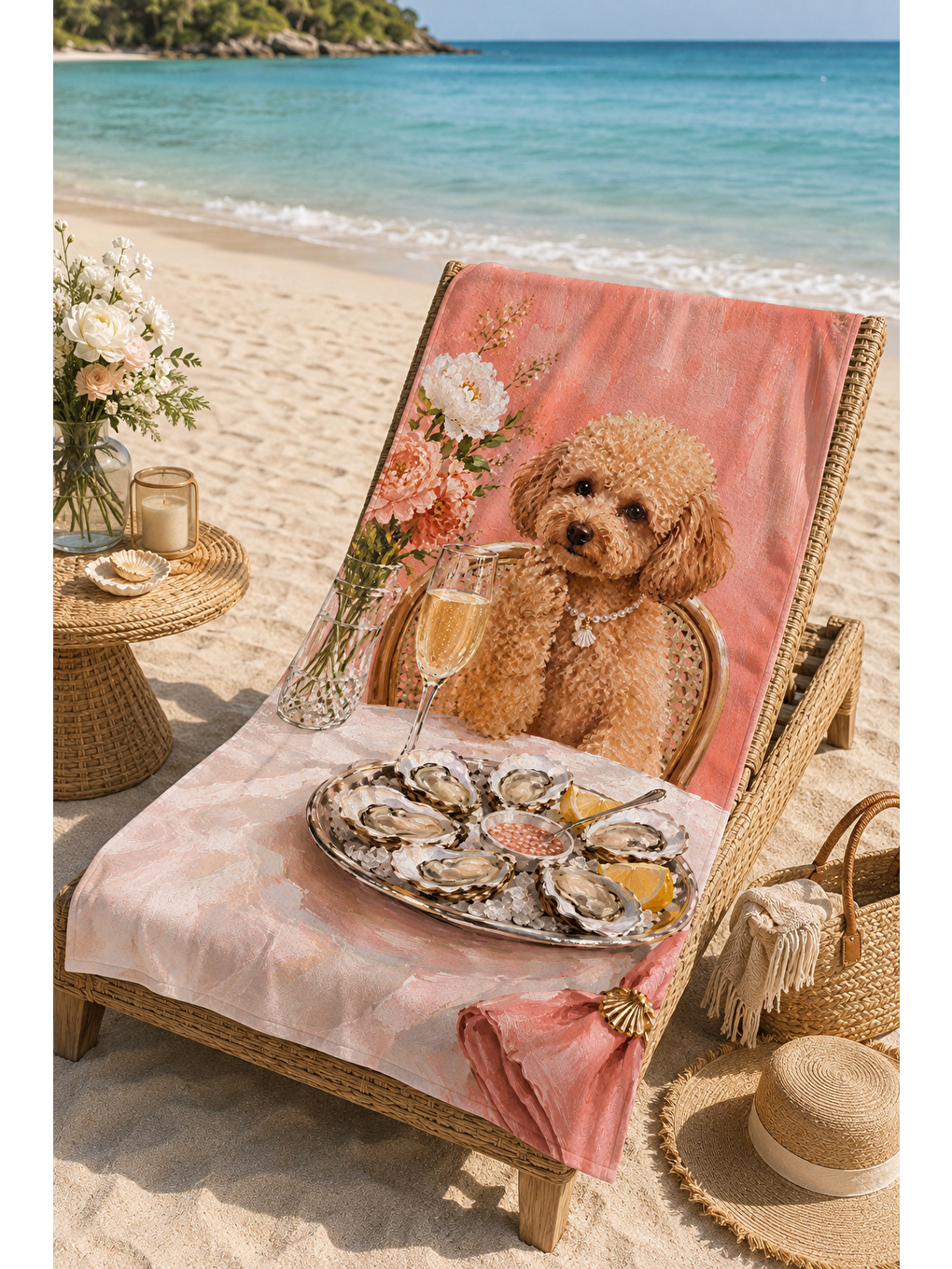 Antrasit Kahve Rengi Köpek Sofra Desenli 70x150 Plaj Havlusu-4