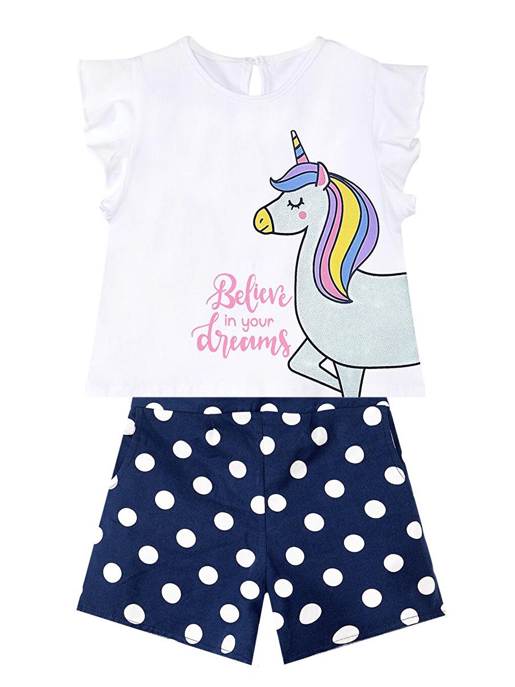 Denokids Karışık Sim Unicorn Kız Çocuk T-Shirt Poplin Şort Takım - 2