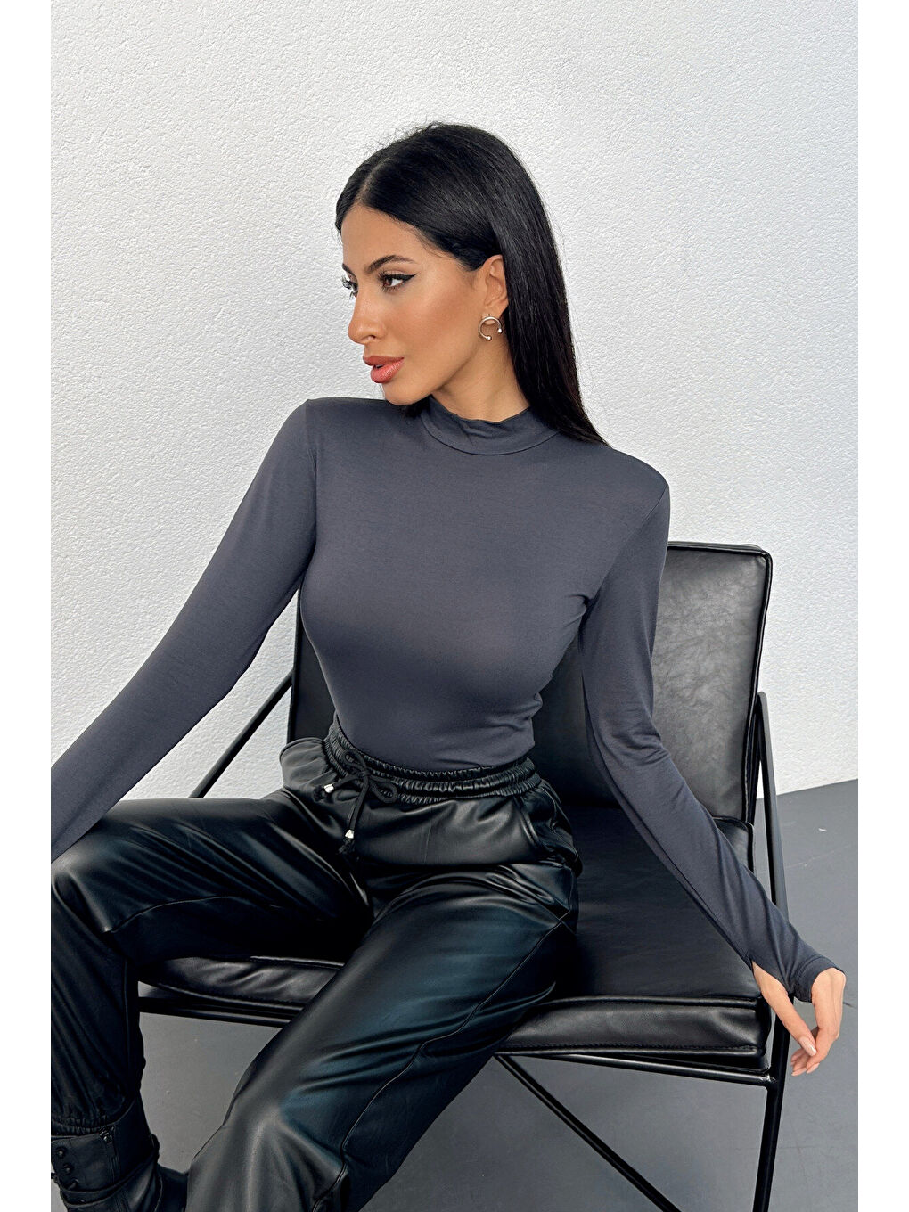 Karışık Kadın Antrasit Bordo 2'li Parmak Detaylı Body-3