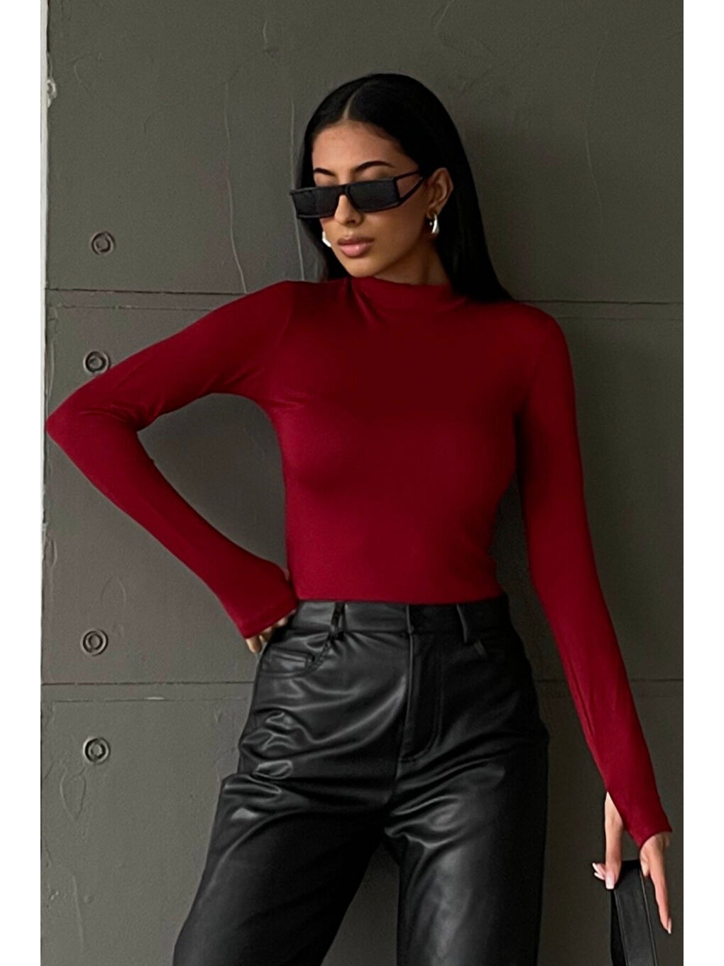 Karışık Kadın Antrasit Bordo 2'li Parmak Detaylı Body-4