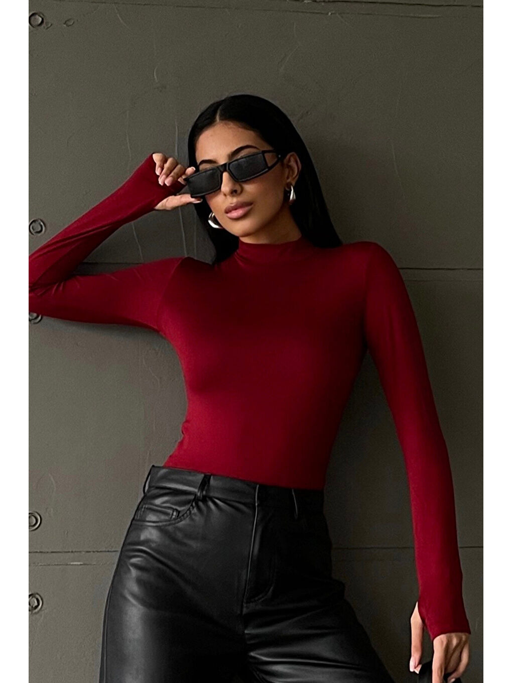 Karışık Kadın Antrasit Bordo 2'li Parmak Detaylı Body-5