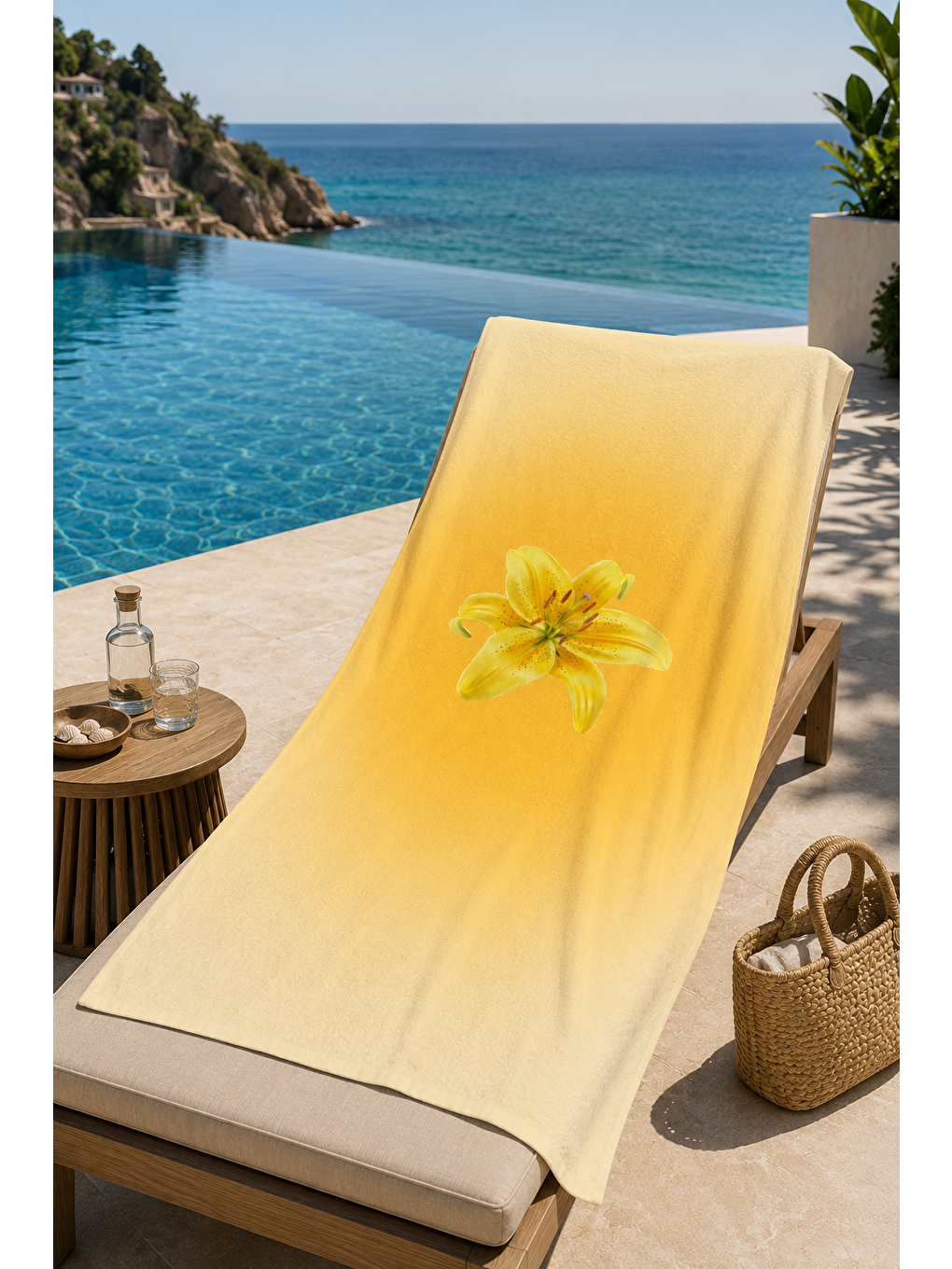 Ekru Cicek Gecisli 70x150 Plaj Havlusu Yumusak Dokulu Deniz Sahil Havuz Ve Tatil Kullanimi Modeli Yeni-2
