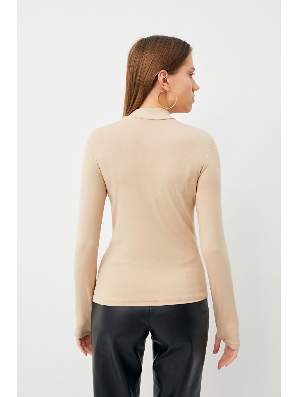 Bej Kadın Krem Acı Kahve 2'li Parmak Detaylı Body-2