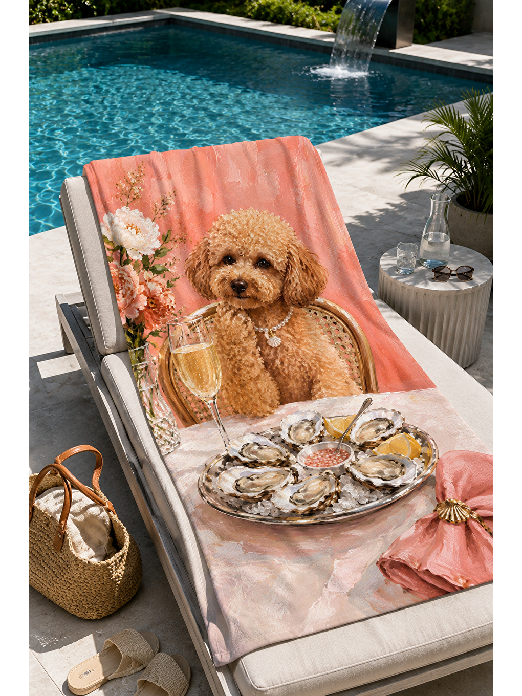 Antrasit Kahve Rengi Köpek Sofra Desenli 70x150 Plaj Havlusu-5