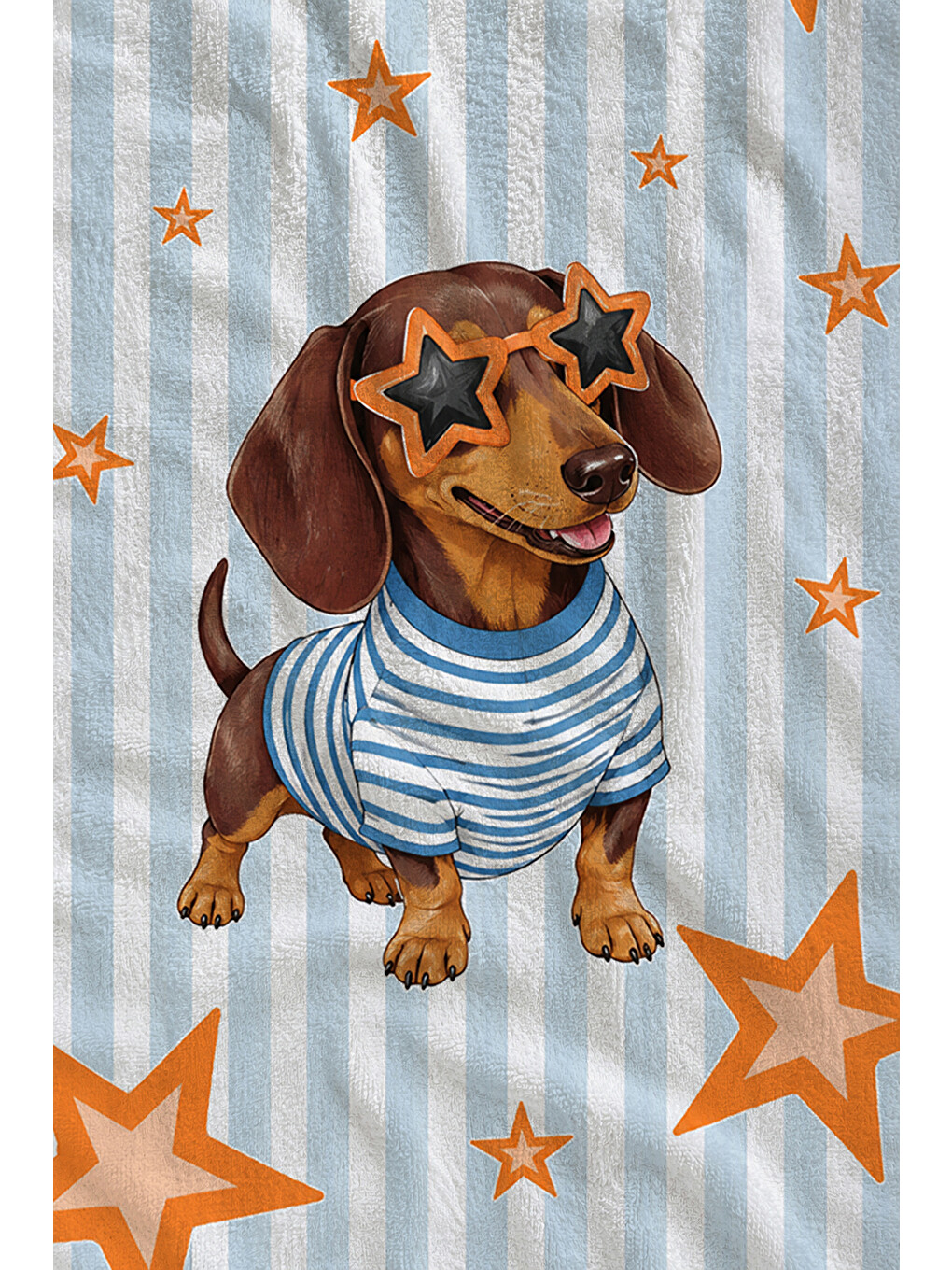 Mavi Pop Art Denizci Köpek Yıldız Ve Gözlük Desenli 70x150 Plaj Havlusu - Dijital Baskılı Banyo Havlusu-2