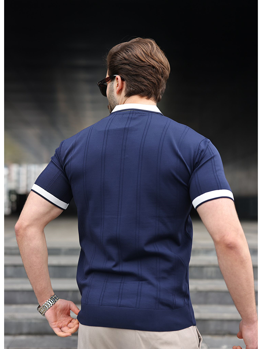 Lacivert Polo Yaka Triko Erkek Tişört E7470-4