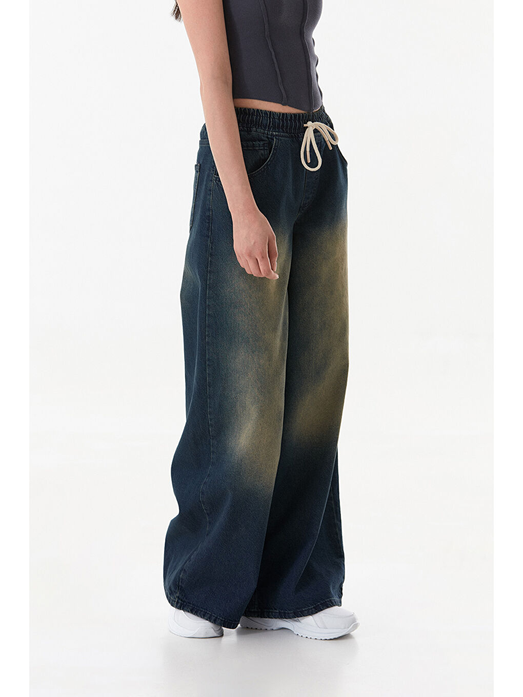 Mavi Beli Bağlamalı Eskitme Görünümlü Palazzo Jean-1