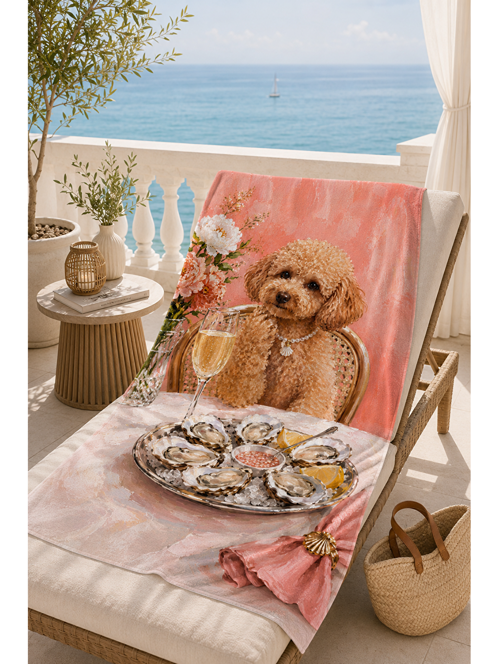 Antrasit Kahve Rengi Köpek Sofra Desenli 70x150 Plaj Havlusu-6