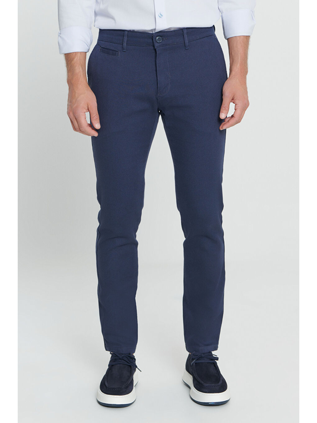 Erkek Lacivert Slim Fit Dar Kesim Yan Cepli Pamuklu Esnek Pantolon