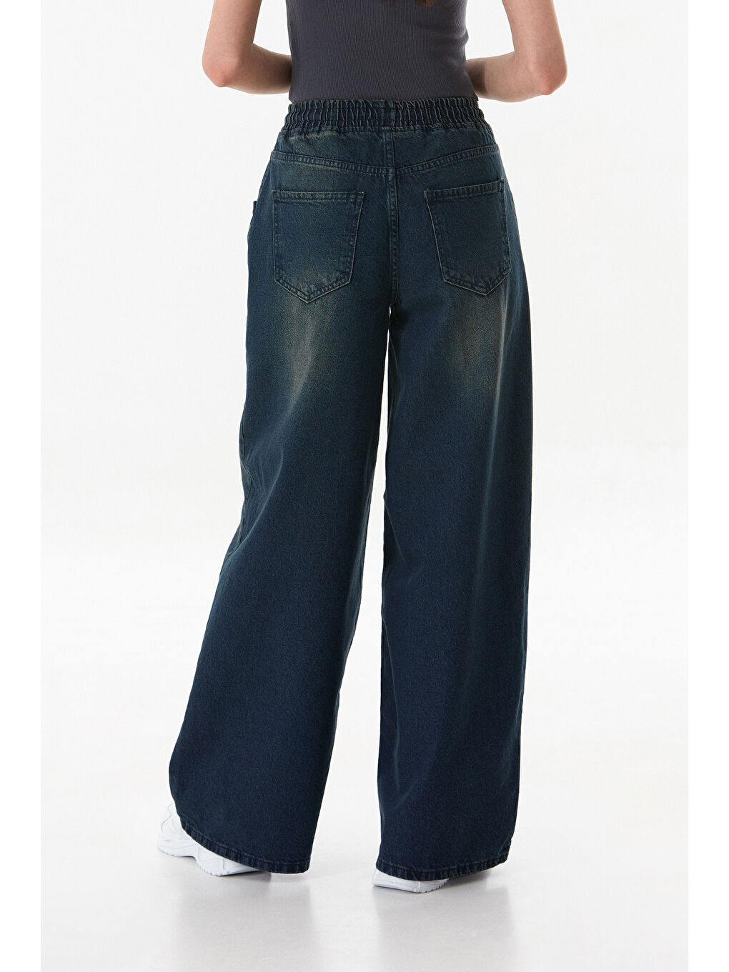 Mavi Beli Bağlamalı Eskitme Görünümlü Palazzo Jean-3