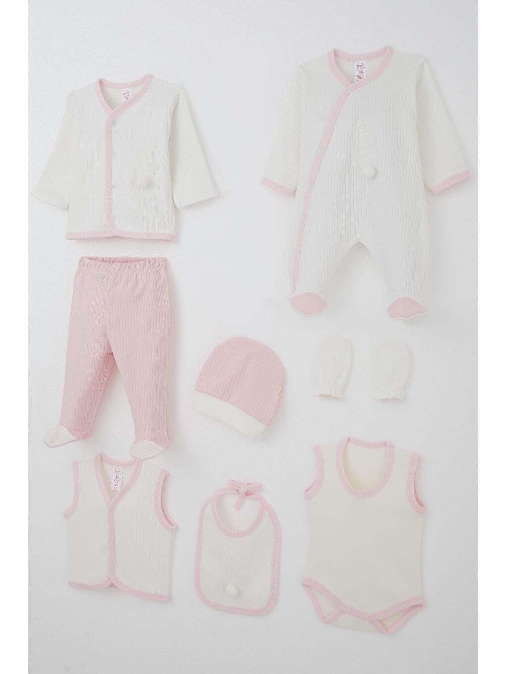 Kız Bebek Hastane Çıkışı 8 Li Ponponlu Tavşancık Nakışlı Beyaz (0-3 Ay)-1