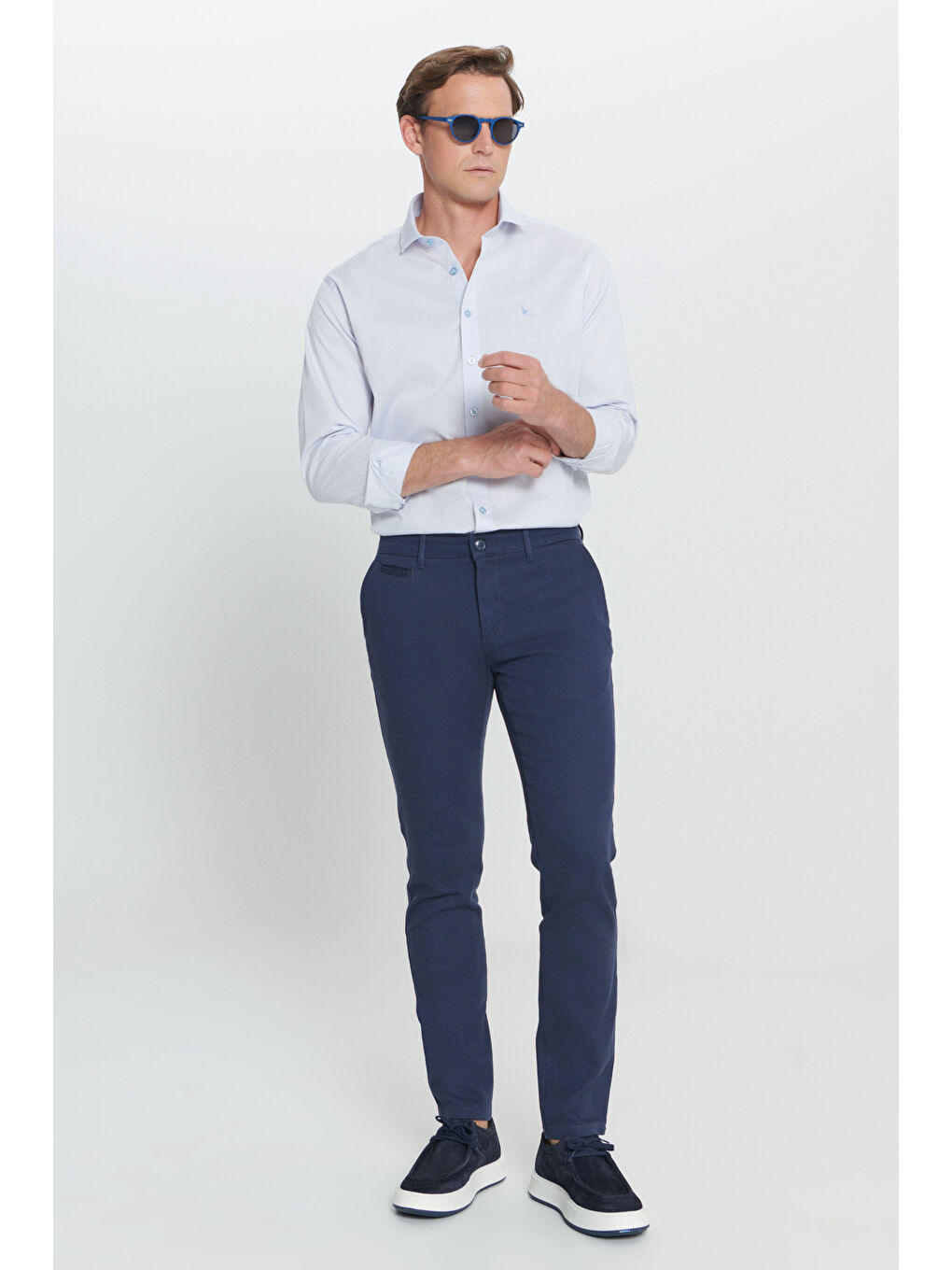 Erkek Lacivert Slim Fit Dar Kesim Yan Cepli Pamuklu Esnek Pantolon-2