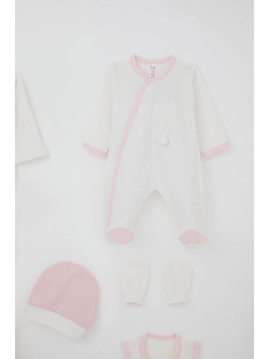 Kız Bebek Hastane Çıkışı 8 Li Ponponlu Tavşancık Nakışlı Beyaz (0-3 Ay)-3