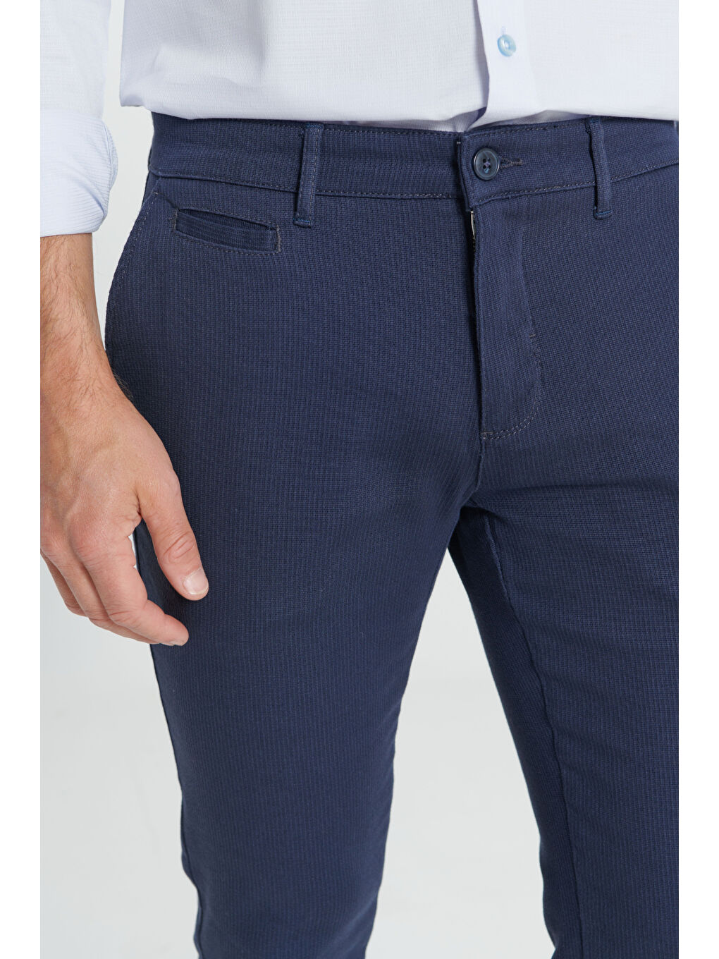 Erkek Lacivert Slim Fit Dar Kesim Yan Cepli Pamuklu Esnek Pantolon-3