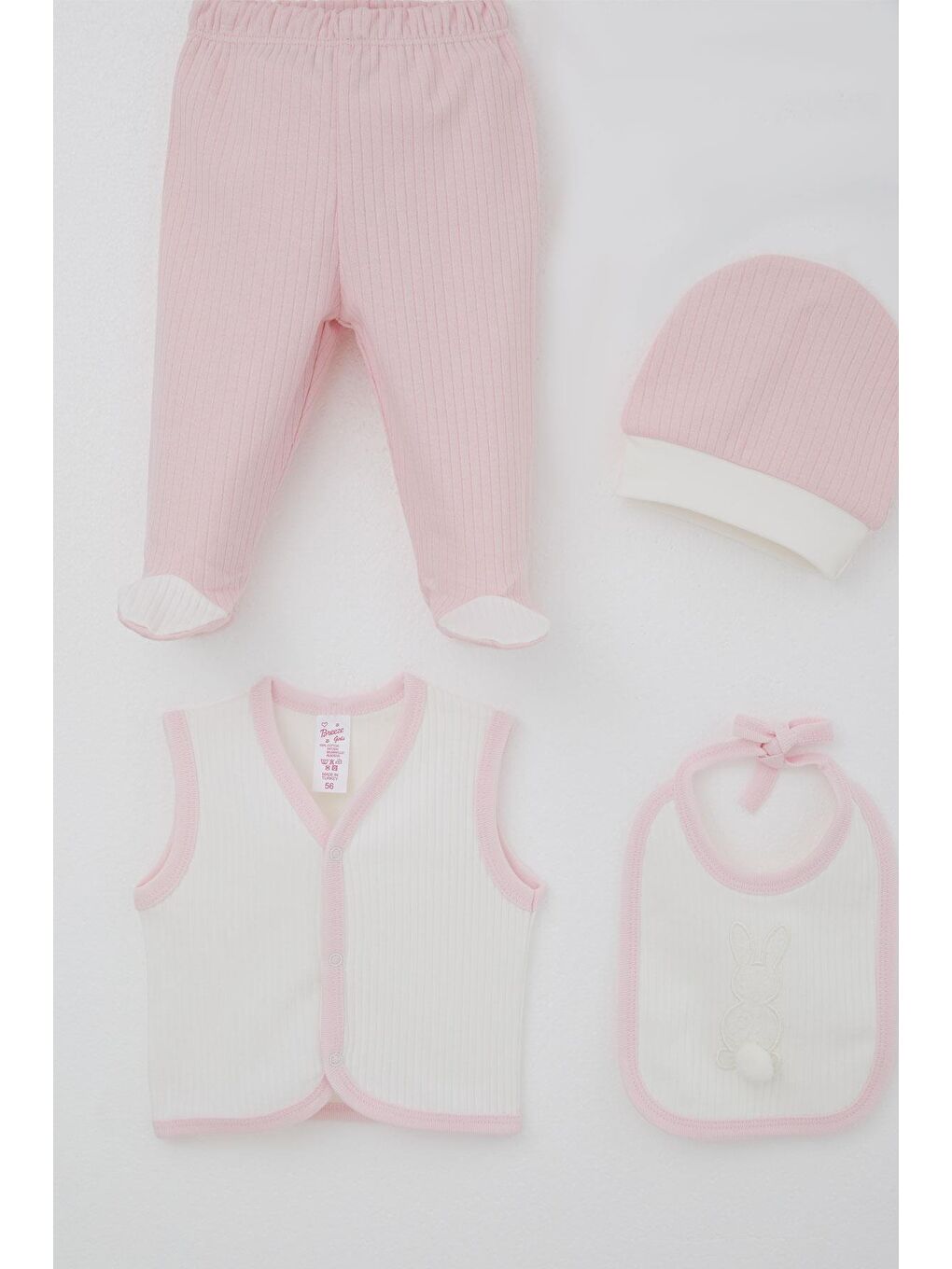 Kız Bebek Hastane Çıkışı 8 Li Ponponlu Tavşancık Nakışlı Beyaz (0-3 Ay)-4