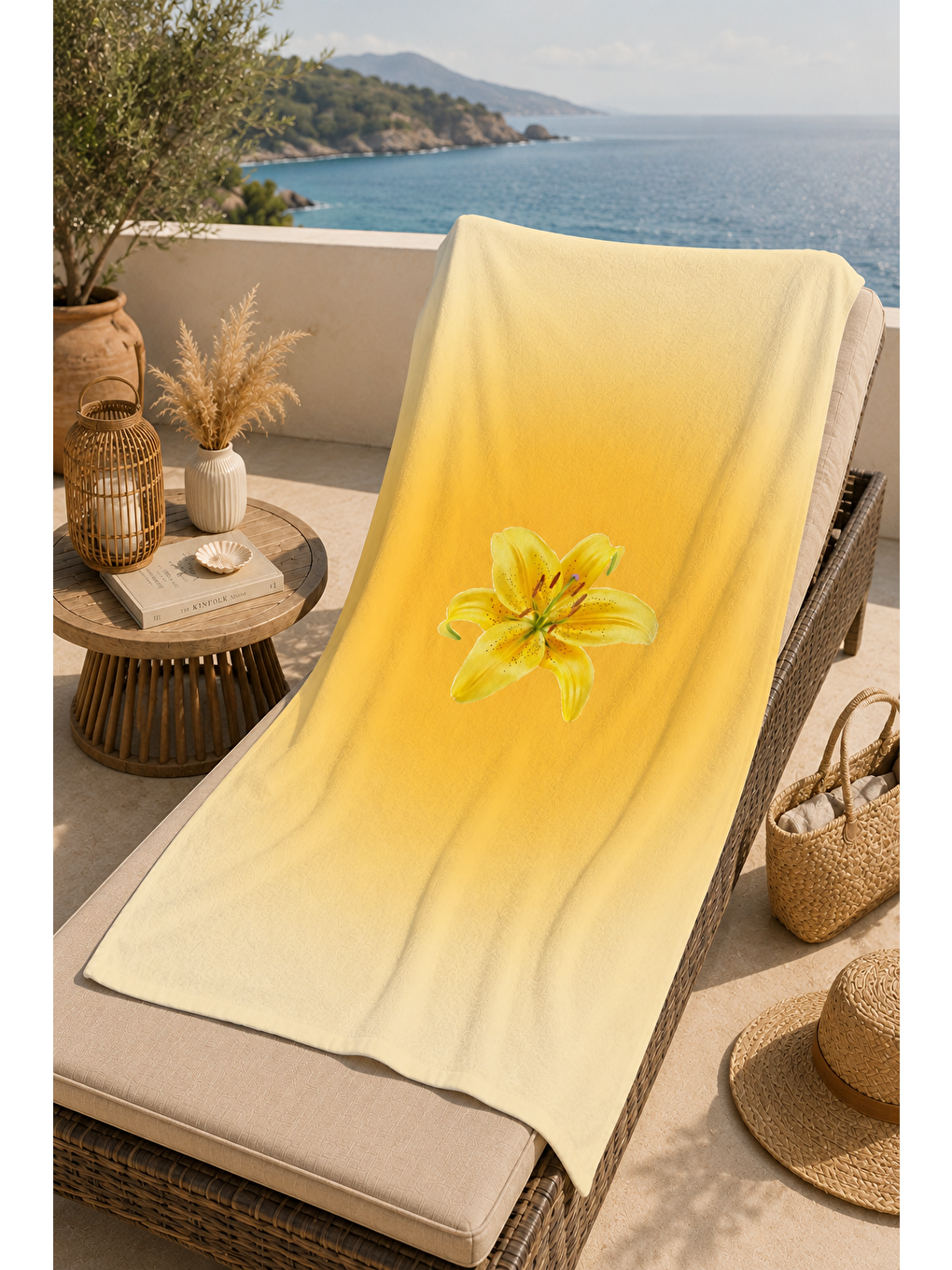 Ekru Cicek Gecisli 70x150 Plaj Havlusu Yumusak Dokulu Deniz Sahil Havuz Ve Tatil Kullanimi Modeli Yeni-5