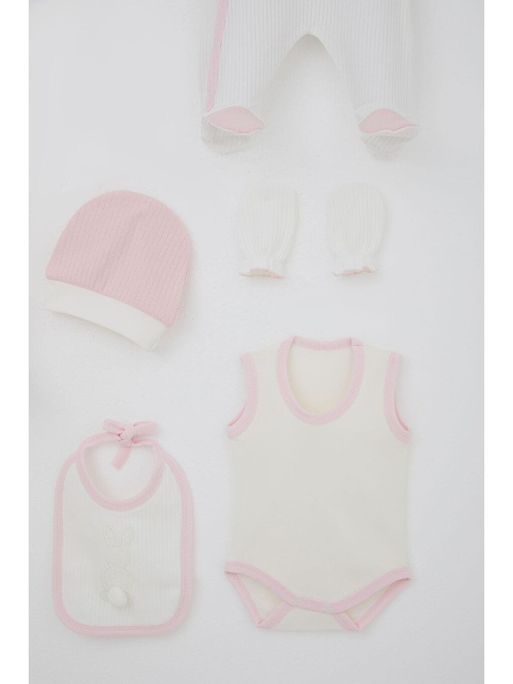 Kız Bebek Hastane Çıkışı 8 Li Ponponlu Tavşancık Nakışlı Beyaz (0-3 Ay)-5