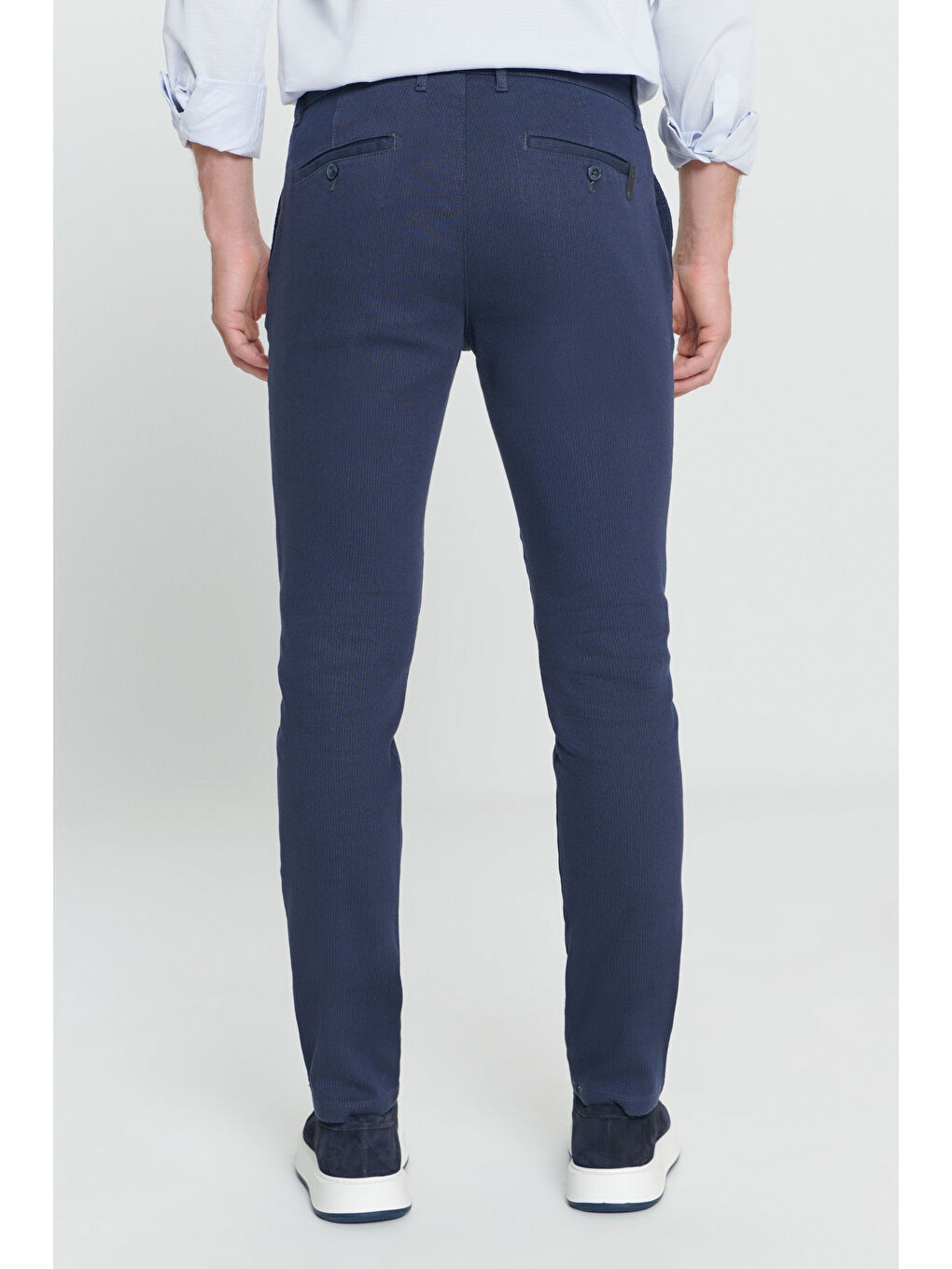Erkek Lacivert Slim Fit Dar Kesim Yan Cepli Pamuklu Esnek Pantolon-4