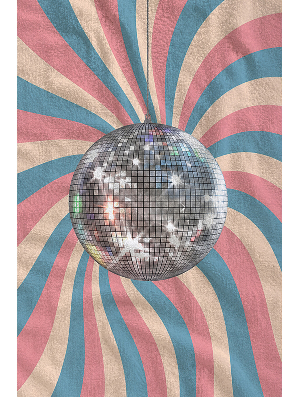 Pembe Retro Disko Topu Pastel Işınlı Geometrik Desenli 70x150 Plaj Havlusu - Dijital Baskılı Banyo Havlusu-2