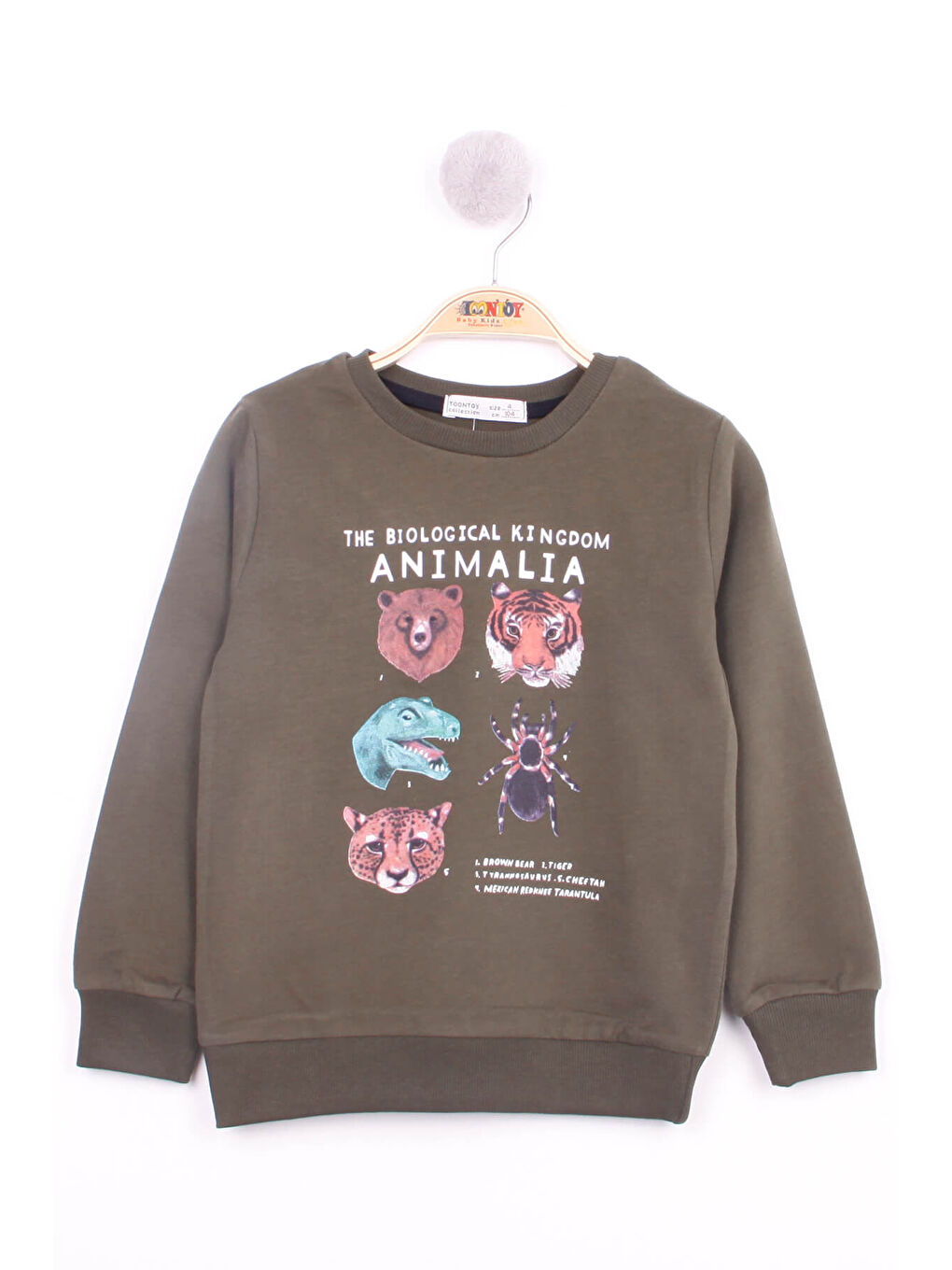 Haki Erkek Çocuk Hayvan Baskılı Sweatshirt