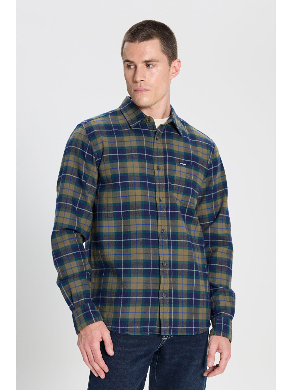 Regular Fit Normal Kesim %100 Pamuk Zeytin Yeşil Flanel Gömlek-1