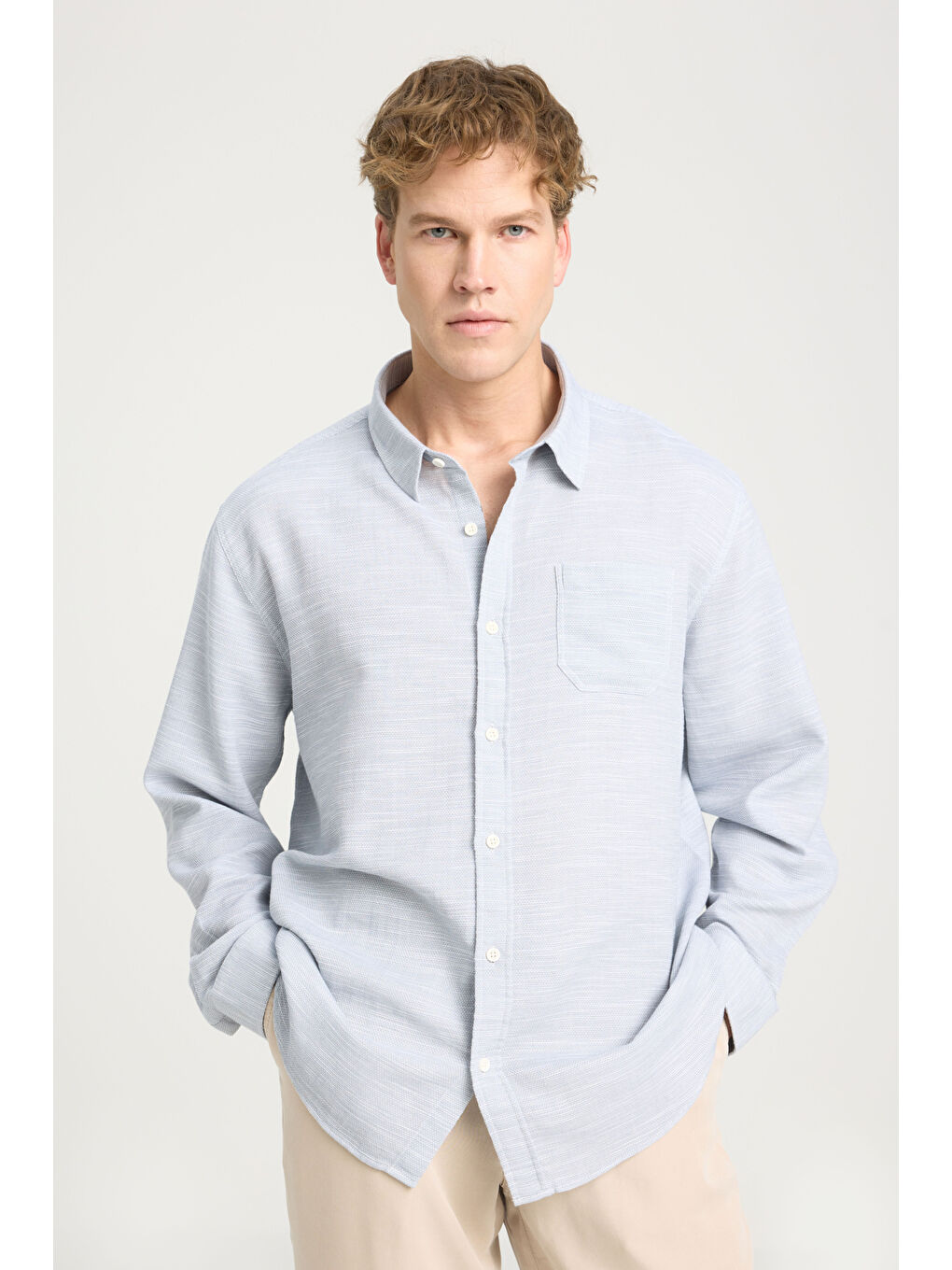 Loose Fit Rahat Kesim %100 Pamuk Gri Gömlek