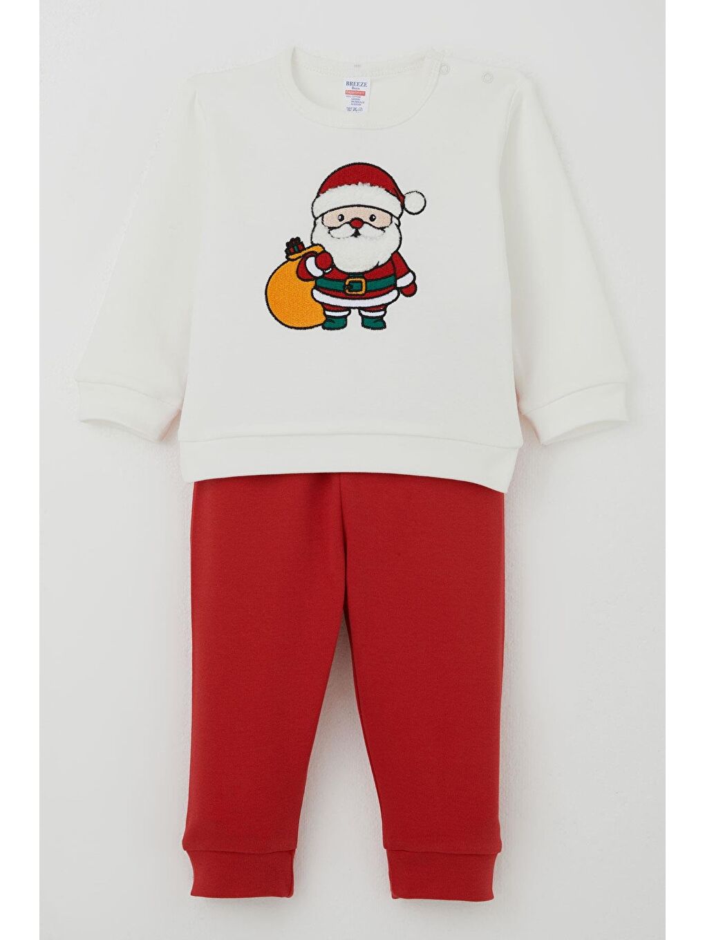 Erkek Bebek Pijama Takımı Omuzdan Patlı Yılbaşı Temalı Nakışlı Ekru (4 Ay-1 Yaş)