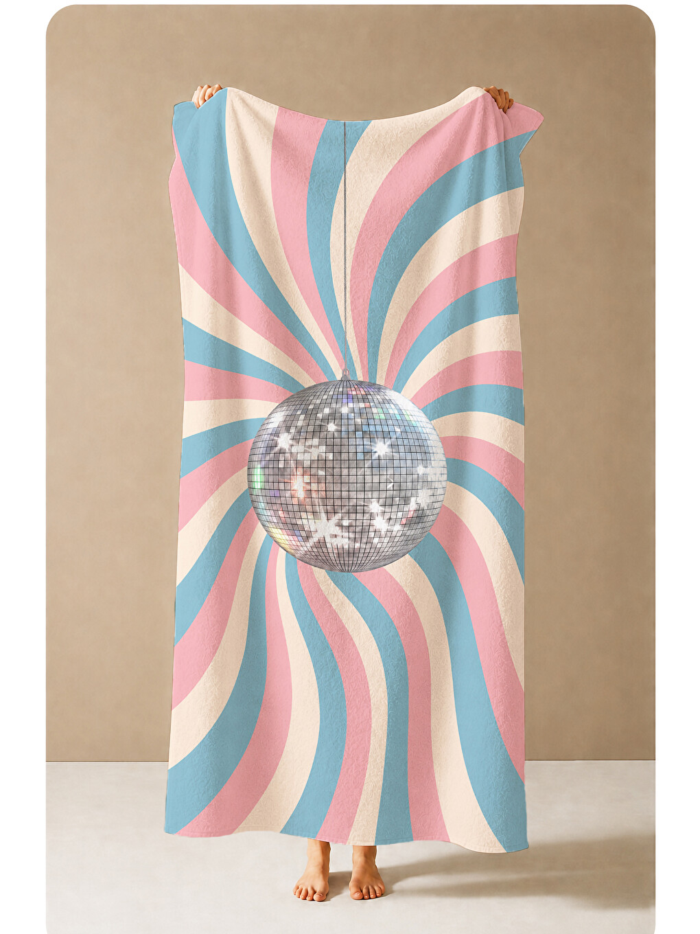 Pembe Retro Disko Topu Pastel Işınlı Geometrik Desenli 70x150 Plaj Havlusu - Dijital Baskılı Banyo Havlusu-4