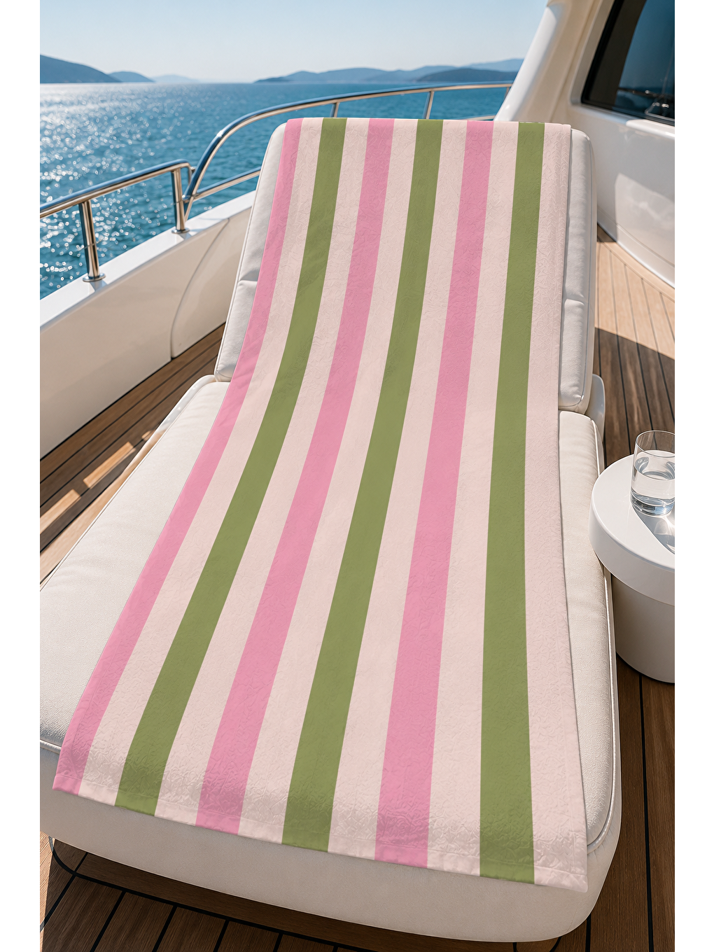 Lacivert Pembe Yeşil Dikey Şerit Desenli 70x150 Plaj Havlusu-2