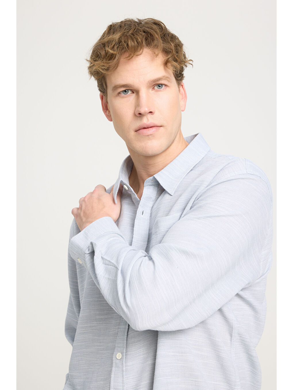 Loose Fit Rahat Kesim %100 Pamuk Gri Gömlek-1