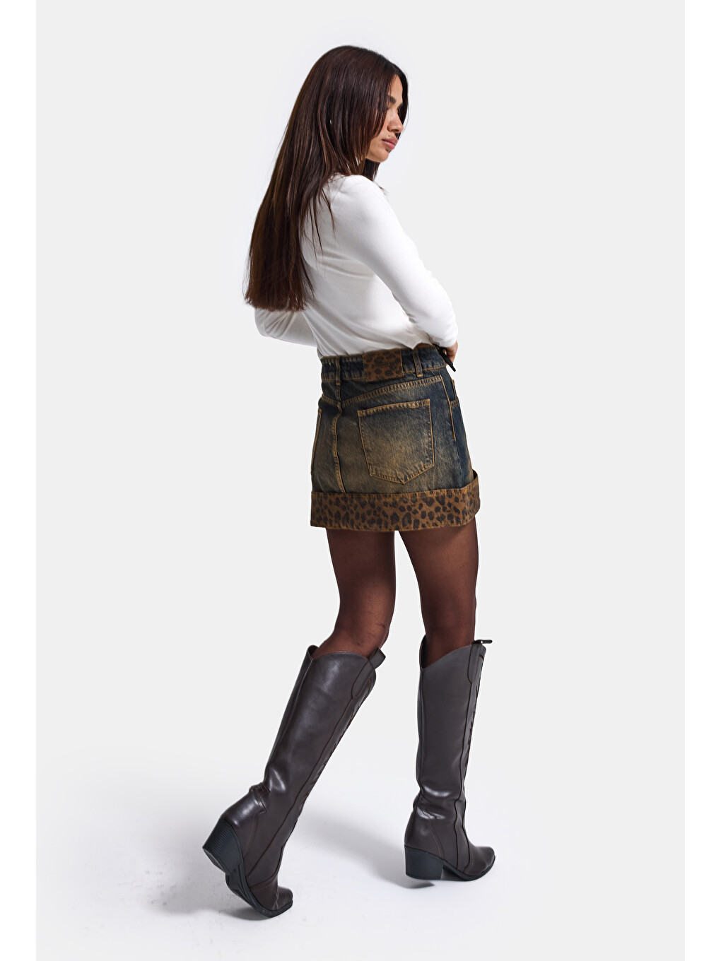 Mavi Kadın Koyu Jean 2w6-8 Straight Leopar Detaylı Tasarım Denim Etek-5