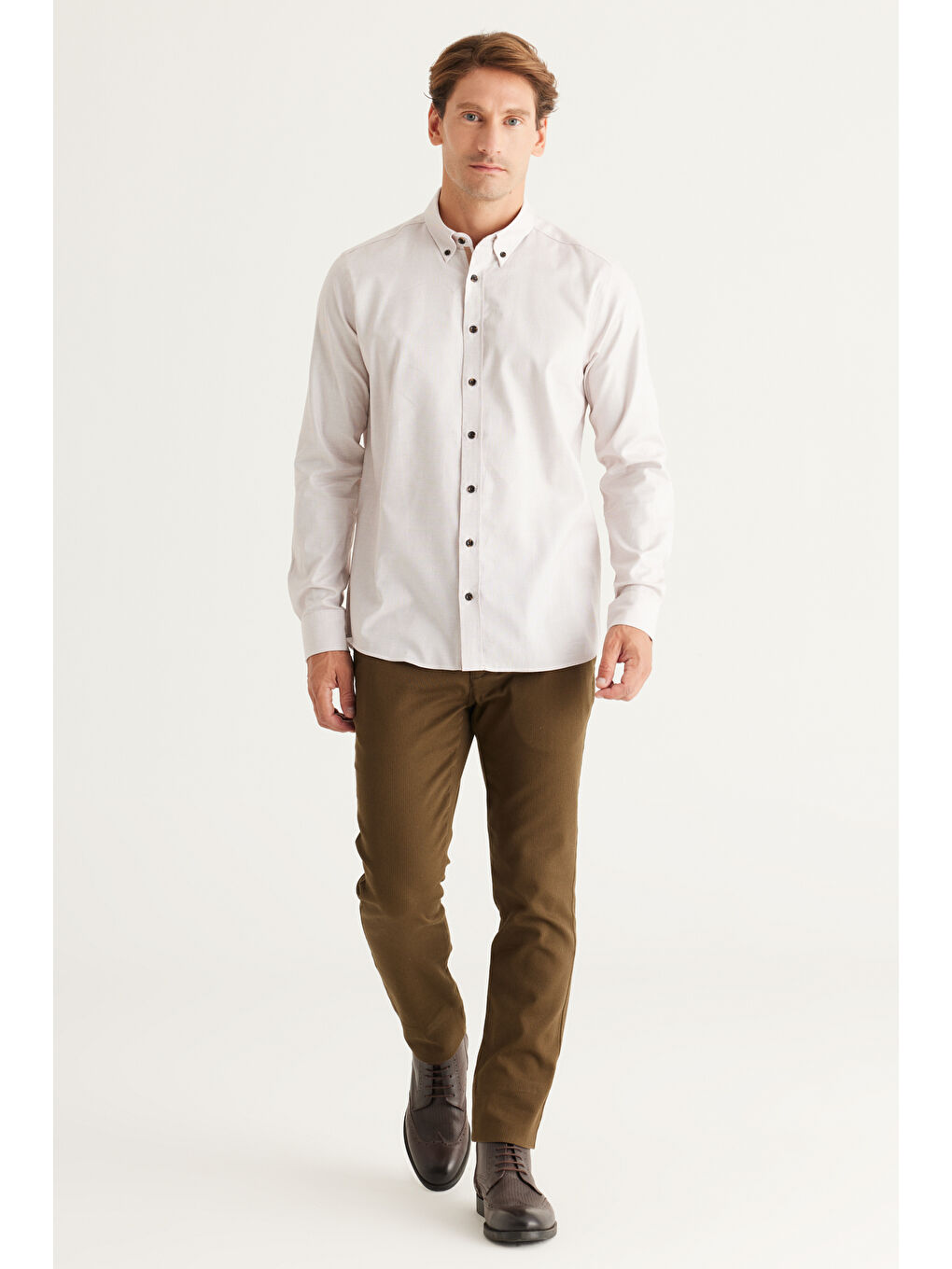 Erkek Haki Slim Fit Dar Kesim Yan Cepli Pamuklu Esnek Pantolon-3