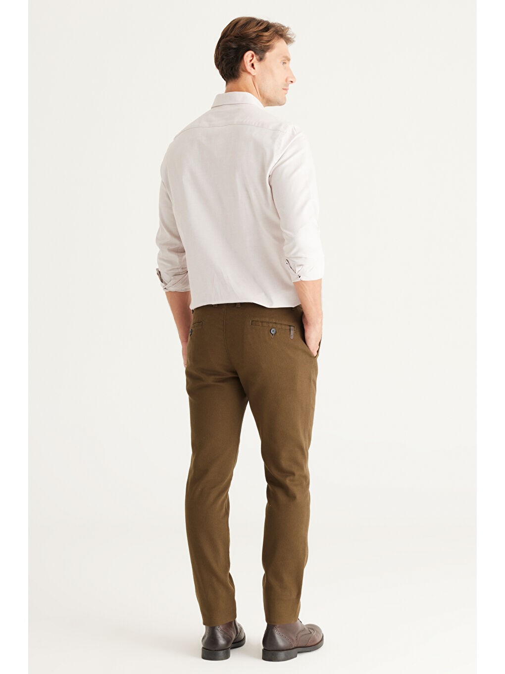 Erkek Haki Slim Fit Dar Kesim Yan Cepli Pamuklu Esnek Pantolon-4