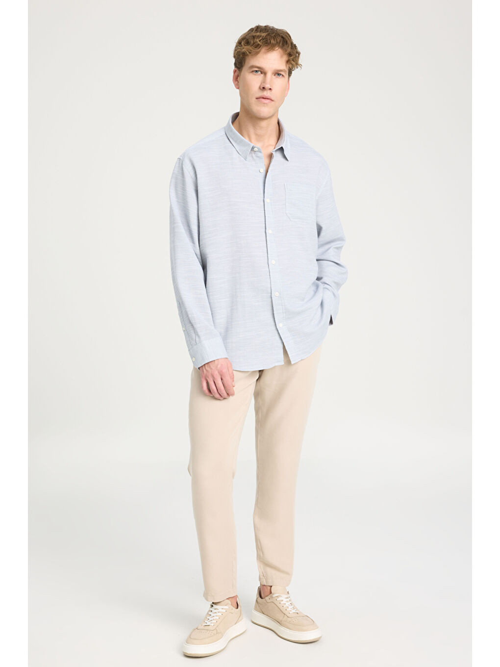 Loose Fit Rahat Kesim %100 Pamuk Gri Gömlek-2