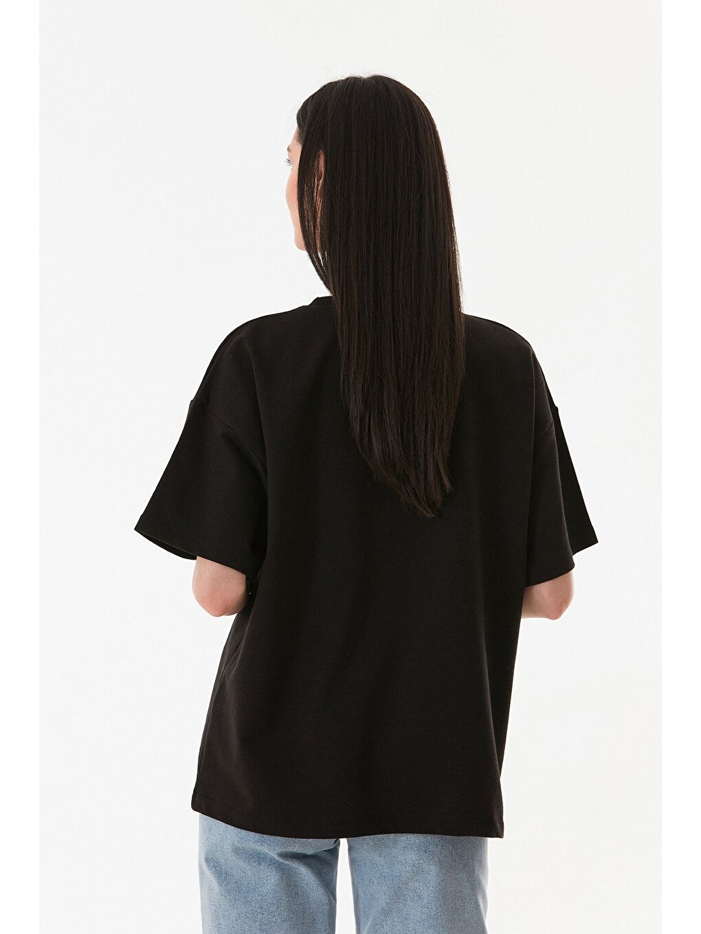 Siyah Ayıcık Ve Yazı Baskılı Oversize Tişört-3